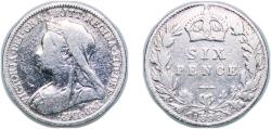 World Coins - Great Britain 1898 6 Pence - Victoria (3rd portrait) Silver (.925) Royal Mint (Tower Hill) (5914100) 2.8g VF KM 779 Sp 3941