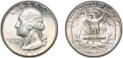 Us Coins - United States Federal republic 1951 D ¼ Dollar "Washington Silver Quarter" Silver (.900) United States Mint of Denver, (35354800) 6.26g UNC KM 164 Schön 168