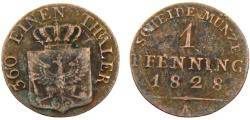 World Coins - Germany State Kingdom of Prussia Friedrich Wilhelm III 1828 A 1 Pfenning