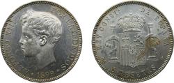 World Coins - Spain Kingdom 1899 *18-99 SGV 5 Pesetas - Alfonso XIII (3rd portrait) Silver (.900) Madrid mint 25g UNC KM707 Cal28