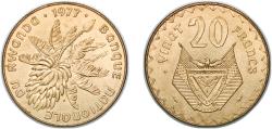 World Coins - Rwanda Republic 1977 20 Francs Brass (22000000) 8.02g BU KM 15 Schön 17