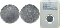 World Coins - Spain 1975 *19-80 1 Peseta - Juan Carlos I Struck on a 50 Cents Planchet Aluminium bronze (92% copper, 6% aluminium, 2% nickel) 3.5g Mint Error NGC MS63 KM 806 Schön 39