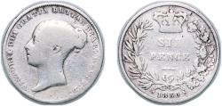 World Coins - Great Britain United Kingdom 1850 6 Pence - Victoria (1st portrait; 1st type) Silver (.925) (498900) 2.6g VF KM 733 Sp 3908 Sp 3909
