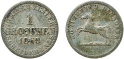 World Coins - Germany Kingdom of Hannover German states 1863 1 Groschen - George V Billon (.220 silver) Hanover Mint (68724) 2.04g XF  AKS 149 Jaeg 8 HB 93 KM 236