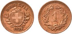 World Coins - Switzerland Federal State 1930 B 1 Rappen (Wreath; bronze) Bronze (95% copper, 4% tin, 1% zinc) Bern Mint (2500000) 1.52g AU  HMZ 2 1215 Divo/Tob19 326 KM 3 Schön 15 Y 18 Kahnt/Sc
