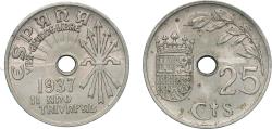 World Coins - Spain Second Republic 1937 25 Centimos Copper-nickel (75% copper, 25% nickel) Münze Österreich, Vienna (42000000) 7g AU KM 753 Cal 123 Schön 22