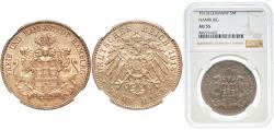 World Coins - Germany Free Hanseatic city of Hamburg Second Empire 1913 J 5 Mark With traces of luster Silver (.900) (327000) 27.77g NGC AU 55  KM 610 J 65 Dav GT III 659 AKS 45