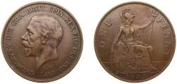 World Coins - Great Britain United Kingdom 1932 1 Penny - George V (smaller portrait) Bronze Royal Mint (Tower Hill) (8277600) 9.45g XF KM 838 Sp 4055