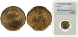 World Coins - Spain Nationalist Government 1953 *18-63 1 Peseta - Francisco Franco Aluminium-bronze (92.5% copper, 7.5% aluminum) Madrid Mint (37000000) 3.5g NGC MS 66 KM 775 Schön 28.1