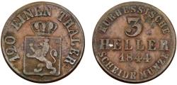 World Coins - Germany State Electorate of Hessen-Kassel Wilhelm II &amp; Friedrich Wilhelm 1844 3 Heller