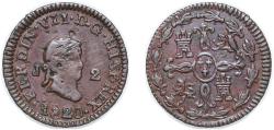 World Coins - Spain Kingdom 1820 J 2 Maravedis - Fernando VII (Jubia,2nd portrait) Copper Jubia Mint 2.43g XF KM 488 Cal 1584