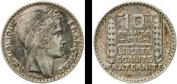 World Coins - France Third Republic 1933 10 Francs Silver (.680) (31145963) 9.98g XF  Franc 2014 360 KM 878 Gad 1789 801 Schön 205