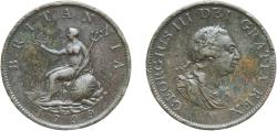 World Coins - Great Britain United Kingdom Kingdom 1799 ½ Penny - George III (3rd issue) Copper Soho Mint 12.33g XF  KM 647 Sp 3778
