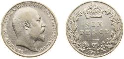 World Coins - Great Britain United Kingdom 1903 6 Pence - Edward VII Silver (.925) (5410000) 2.83g VF KM 799 Sp 3983