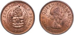 World Coins - New Zealand 1964 ½ Penny - Elizabeth II (1st portrait) Bronze (2880000) 5.67g UNC KM 23.1 KM 23.2