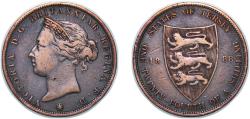 World Coins - Jersey British dependency 1888 1⁄24 Shilling - Victoria Bronze (120000) 5.55g VF KM 7