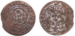 World Coins - Swedish Livonia Possession City of Riga Christina 1653 1 Solidus 0.5g