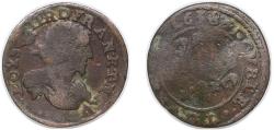 World Coins - France Kingdom 1638 Double Tournois - Louis XIII (Axe Loire-Rhône mint) Copper 2g VF CGKL 512 Dy royales 1372