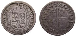 World Coins - Spain Kingdom Felipe V 1737 S P 1 Real 2.6g