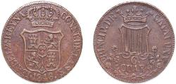 World Coins - Spain Principality of Catalonia Spanish states 1846 6 Cuartos (6 CUAR) Copper 14.38g XF Cal 682 KM 128