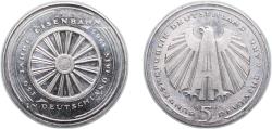 World Coins - Germany Federal Republic of Germany 1985 G 5 Deutsche Mark (Eisenbahn in Deutschland) Copper-nickel clad nickel Staatliche Münze Baden-Württemberg Mint (8000000) 10g UNC KM 163 J