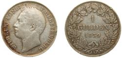 World Coins - Germany  Kingdom of Württemberg German states 1839 1 Gulden - Wilhelm I Silver (.900) (365000) 10.6g VF KM 574 KR 95 AKS 85