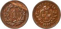 World Coins - Switzerland Federal State 1899 B 1 Rappen (Wreath; bronze) Bronze (95% copper, 4% tin, 1% zinc) Bern Mint (1500000) 1.49g XF  HMZ 2 1215 Divo/Tob19 326 KM 3 Schön 15 Y 18 Kahnt/Sc