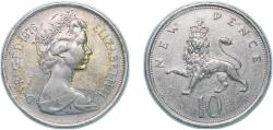 World Coins - Great Britain United Kingdom 1976 10 New Pence - Elizabeth II (2nd portrait) Copper-nickel (228220000) 11.34g VF KM 912 Sp F1
