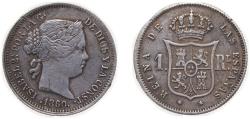 World Coins - Spain Kingdom 1860 1 Real - Isabel II Silver (.900) Madrid Mint 1.3g XF KM606.2