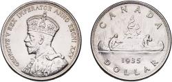 World Coins - Canada Commonwealth 1935 1 Dollar - George V (Silver Jubilee) Silver (.800) (.800 silver .200 copper) Ottawa Mint (428707) 23.45g UNC  KM 30 Schön 29