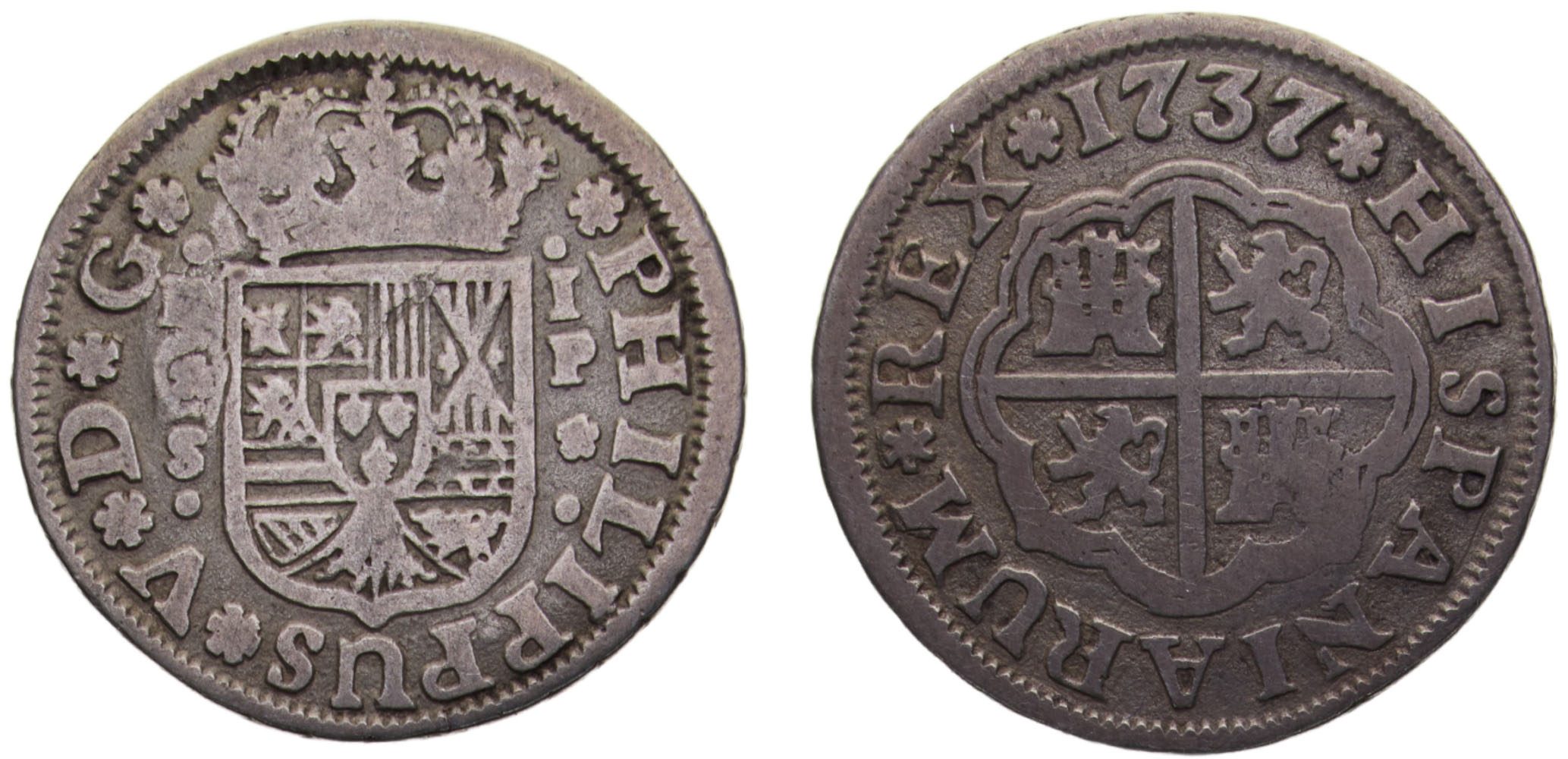 Spain Kingdom Felipe V 1737 S P 1 Real 2.6g | European Coins