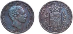 World Coins - Spain Kingdom 1878 OM 10 Centimos - Alfonso XII Bronze (95% copper, 4% tin, 1% zinc) (68740000) 9.89g XF KM 675 Cal 66