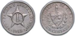 World Coins - Cuba Second Republic 1915 1 Centavo Copper-nickel (Copper 75%, Nickel 25%) (9396000) 2.42g XF KM 9 JMA 1, 2, 3, 4, 6, 9 Y 3 Schön 3