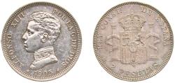 World Coins - Spain Kingdom 1905 *19-05 SMV 2 Pesetas - Alfonso XIII (4th portrait) Silver (.835) Madrid Mint (3589000) 10g AU KM 725