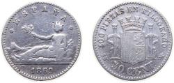 World Coins - Spain Provisional Government 1869 *6-9 SNM 50 Centimos Silver (.835) Madrid Mint (452726) 2.5g VF KM651