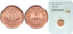 World Coins - Austria Empire 1885 1 Kreuzer (Larger eagle) Copper Vienna Mint (138200000) 3.3g NGC MS 66  KM 2187