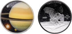 Us Coins - United States Federal republic 2022 1 Dollar Dome-shaped Saturno (The solar system, 1 Silver Onza) Silver (.999) 31.1g PF