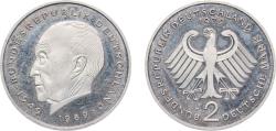 World Coins - Germany Federal Republic of Germany 1979 J 2 Deutsche Mark (Konrad Adenauer) Copper-nickel clad nickel (Cladding: 75% Copper, 25% Nickel; Core: 100% Nickel) Hamburgische Münze Min