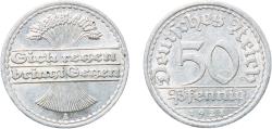 World Coins - Germany Weimar Republic 1921 A 50 Pfennig Aluminium Berlin Mint (184468127) 1.67g AU  KM 27 AKS 37 J 301 Schön 24