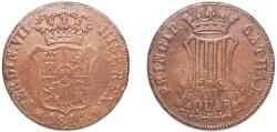 World Coins - Spain Principality of Catalonia Spanish states 1814 6 Quartos (VI QUAR) Copper Barcelona Mint 14.4g XF Cal 1514 KM 116
