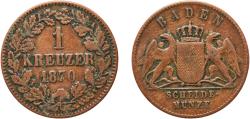 World Coins - Germany Grand Duchy of Baden German states 1870 1 Kreuzer - Friedrich I Copper Staatliche Münze Baden-Württemberg Mint (918510) 4.07g XF  KM 242 Jaeg 2 AB 81 AKS 132