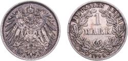World Coins - Germany Second Empire 1905 A 1 Mark - Wilhelm II (type 2 - small shield) Silver (.900) (Ag 900, Cu 100) Berlin Mint (10303492) 5.51g XF  KM 14 AKS 2 J 17 Schön 18