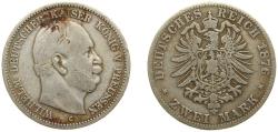 World Coins - Germany  Kingdom of Prussia Second Empire 1876 C 2 Mark - Wilhelm I Silver (.900) Frankfurt am Main Mint (5233403) 10.8g VF KM 506 J 96 AKS 115 Neum 26