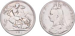 World Coins - Great Britain United Kingdom Kingdom 1891 1 Crown - Victoria (2nd portrait) Silver (.925) Royal Mint (Tower Hill) (566300) 27.57g VF  KM 765 Sp 3921