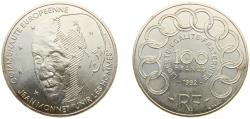 World Coins - France Fifth Republic 1992 100 Francs (Jean Monnet) Silver (.900) (3925311) 15g BU KM 1120 F 460 Gad 907