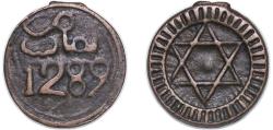 World Coins - Morocco AH1289 4 Falus - Sidi Mohammed IV (2nd Standard; Fes) Bronze 9.2g XF C 166.1