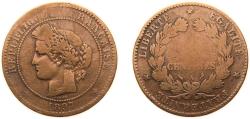 World Coins - France Third Republic 1897 A 10 Centimes Bronze Paris Mint (7250000) 9.5g VF F 135 Gad 265 KM 815 GEM 24.1 / 24.4