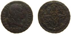 World Coins - Spain Kingdom 1828 2 Maravedis - Fernando VII Copper Segovia Mint 2.45g VF KM 487