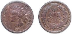 Us Coins - United States Federal republic 1869 1 Cent "Indian Head Cent" Bronze (6420000) 3g VF KM 90a Schön 117a