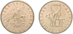 World Coins - France Fifth Republic 1988 10 Francs (Roland Garros) Copper-aluminium-nickel 9.96g UNC F 372 Schön 258 KM 965 Gad 821